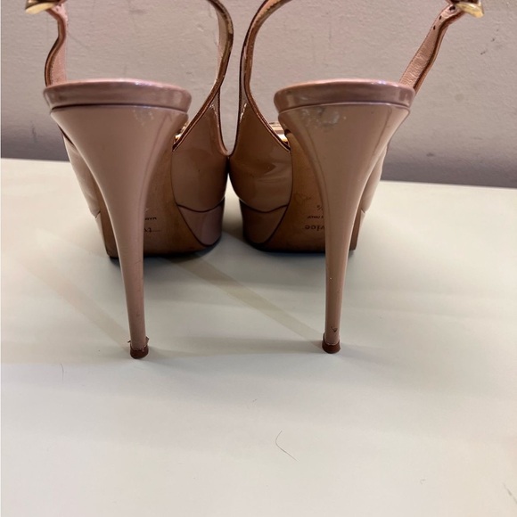 TWICE MADE IN ITAKY Tan Stiletto Slingback Heels WITH COOL SPARKLE DESIGN PIECE - Picture 5 of 9